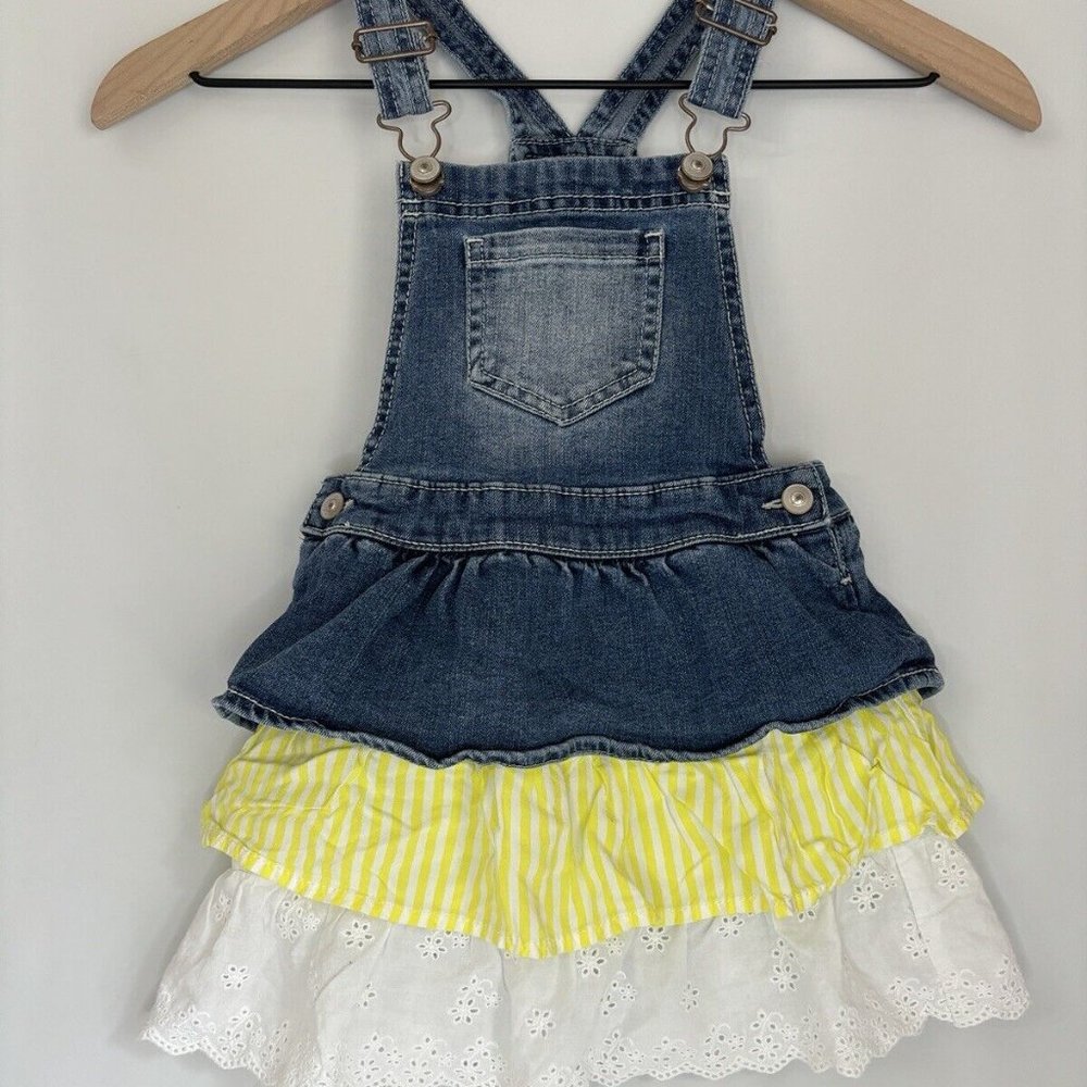 Little Girls Wonder Nation Dress Overall Size 4t Denim With Ruffle Yellow, White